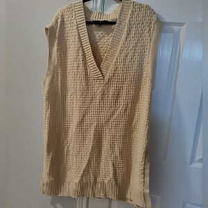 Womens Sz 18 20 Eloquii Beige Tunic Stretchy Knit long Sleeveless Sweater Vest
